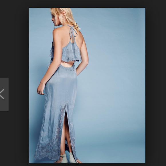 NWOT Free People elegant silky blue maxi dress - Picture 3 of 8